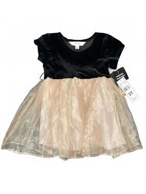 NWT 52seven Littles Toddler Girls' Dress Black Velvet and Beige Organza 3T ($42)